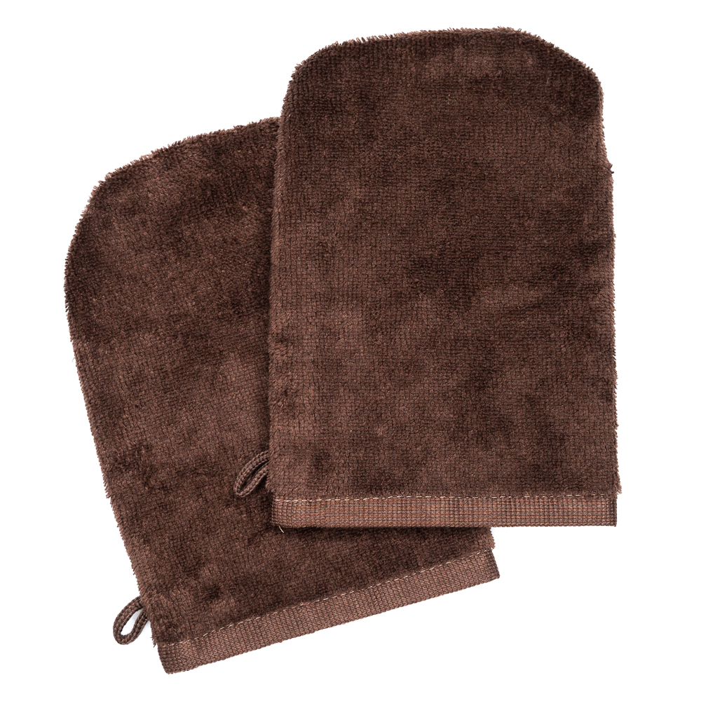 Gants de toilette marron chocolat (paire)