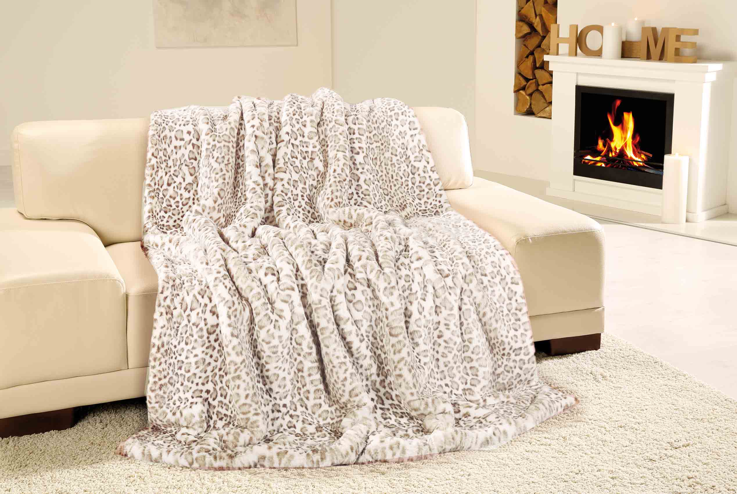 Plaids forrure Premium Luxe 150x200 Léopard des neiges de Sibérie